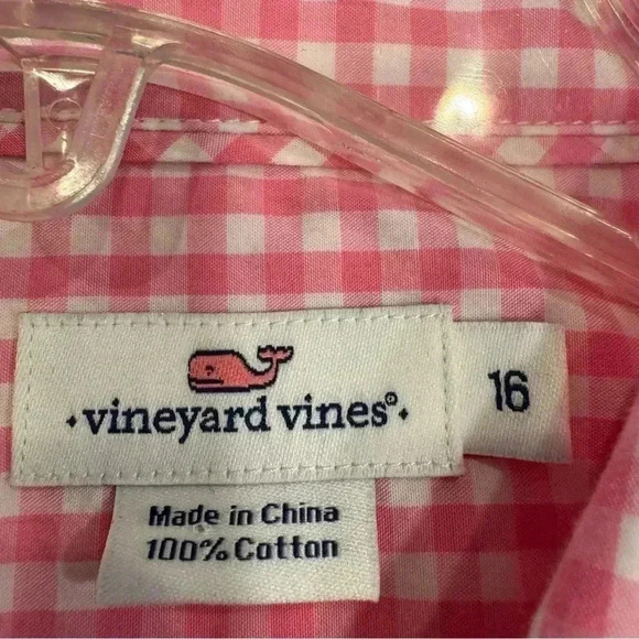 Vineyard vines women’s pink & white check button up shirt size 16. - Picture 7 of 8